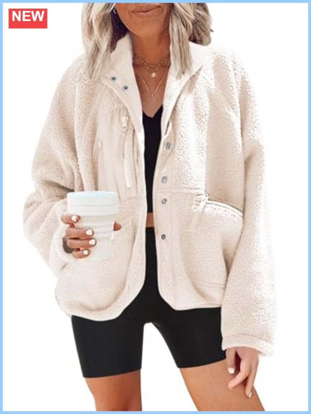 Women's Fuzzy Fleece Jacket Button Down Sherpa Teddy Coat